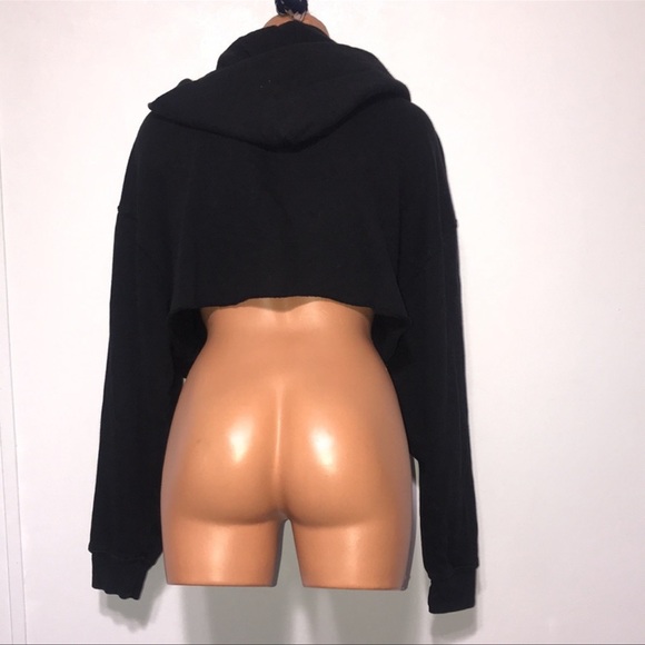 Reformation Jeans Black Cropped Open Front Jacket Hoodie | Size L - Picture 2 of 5